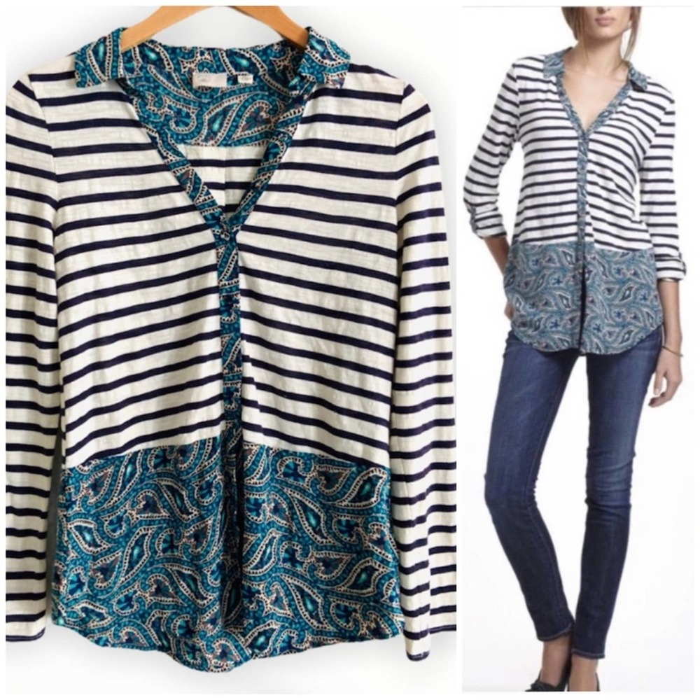Anthropologie Postmark Woven Borders Blouse XS